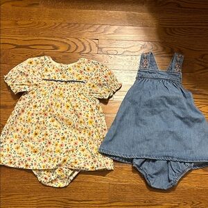 Zara Floral Baby Dress and Denim Overall Set